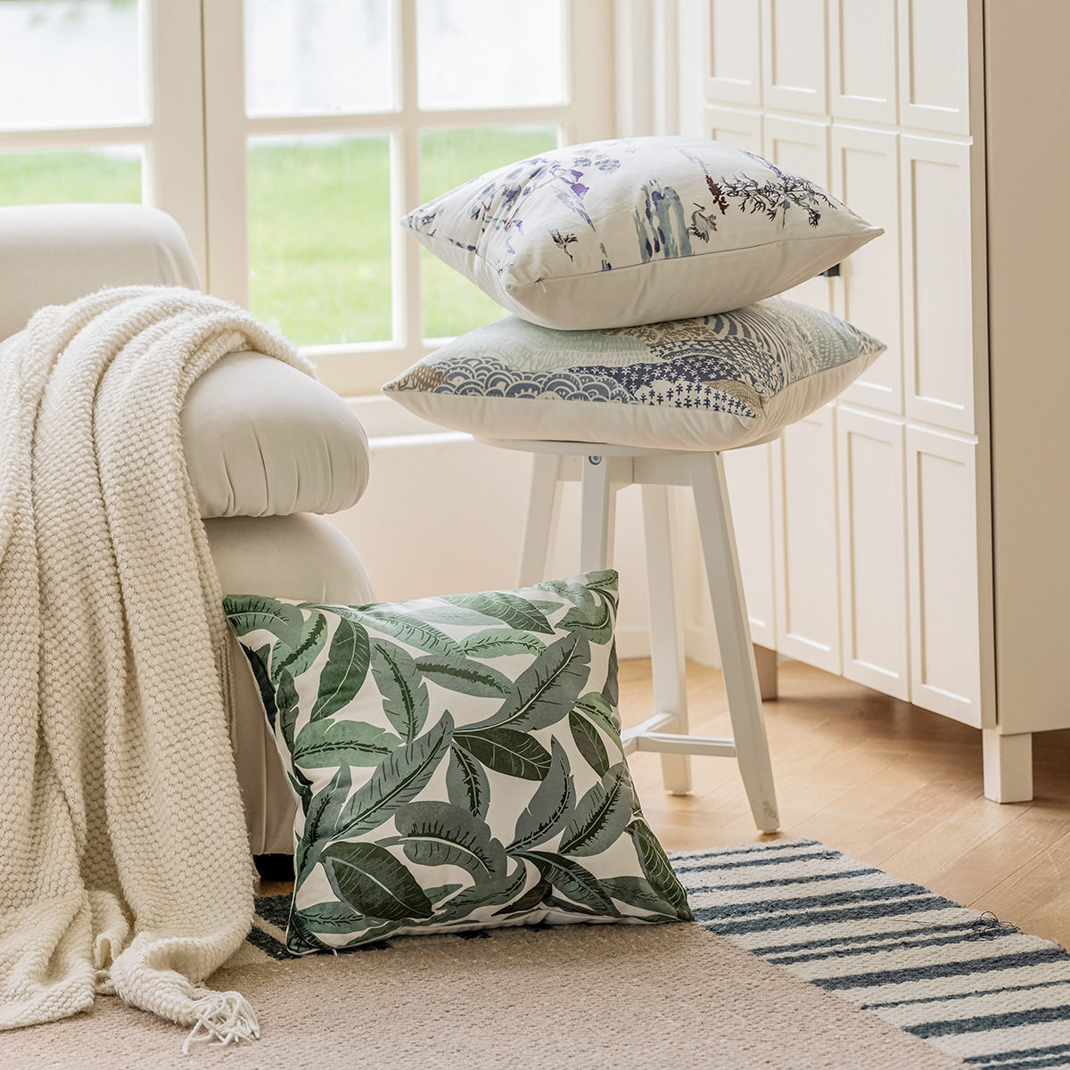 亚马逊印花抱枕定制ins风现代简约床头靠垫靠枕样板间床上抱枕套