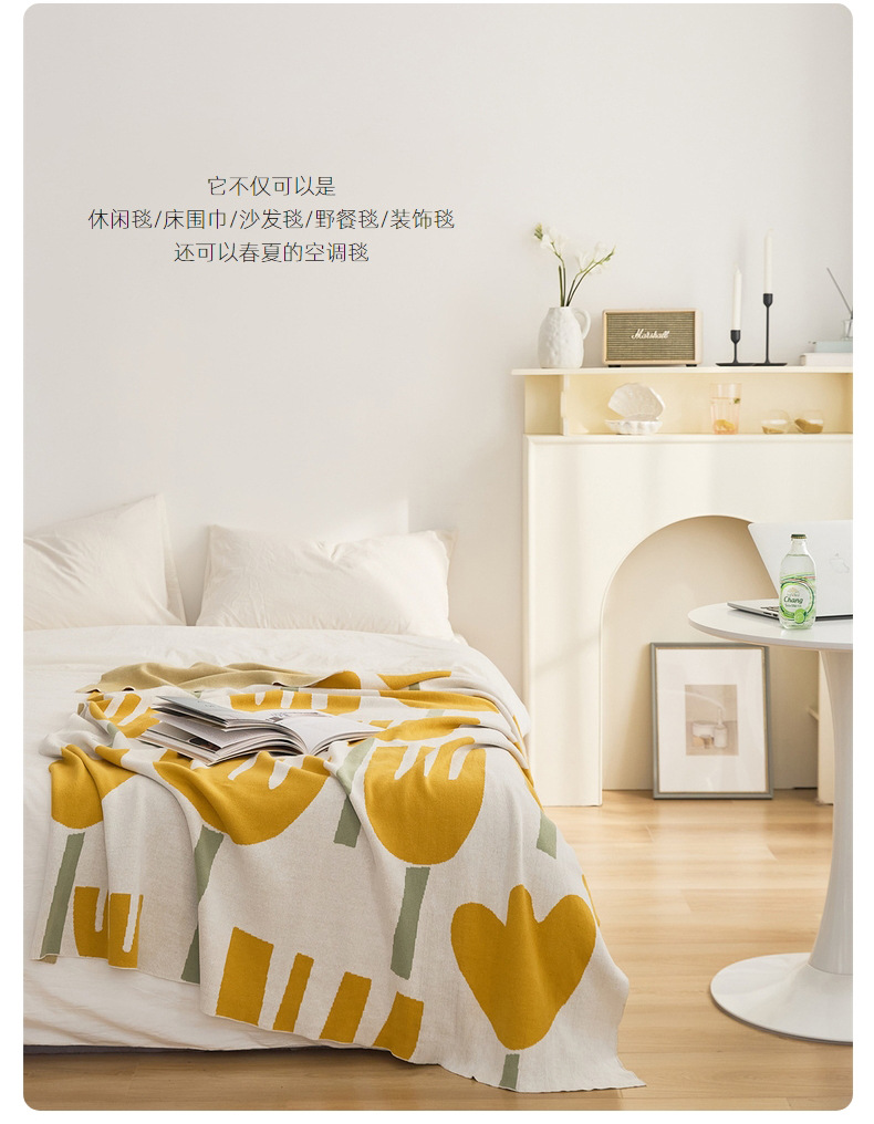 Flower, four-season cotton blanket, knitted sofa blanket, throw pillow, office nap blanket, spring and summer cover blanket, Lumo pic 12