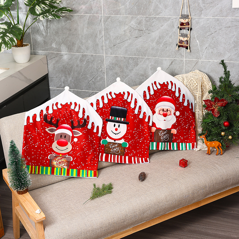 圣诞装饰品新款印花椅子套卡通老人雪人凳子套酒店家居餐桌装饰