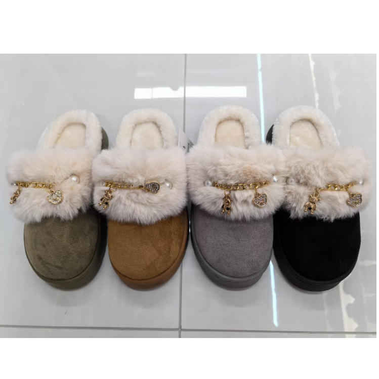2025 New autumn and winter fashion chain fleece children's slippers, warm and comfortable, essential for winter export wholesale full figure