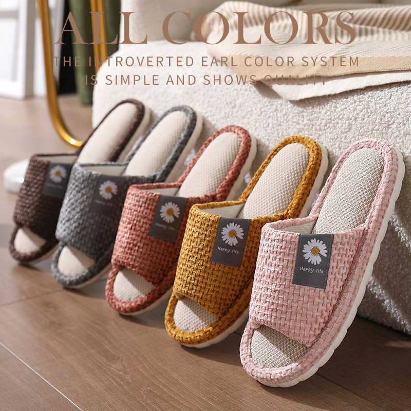 Thick-soled linen slippers for men and women, suitable for all seasons, suitable for couples, indoor silent cotton and linen floor, and home cooling slippers full figure