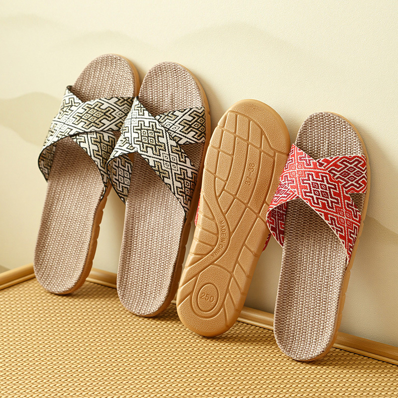 New linen slippers for women, Spring and Autumn Home indoor, anti-slip, anti-odor, silent and sweat-absorbing fabric, cotton and linen slippers for men details Picture