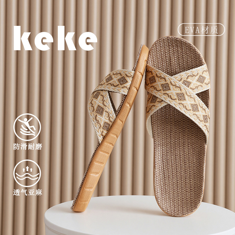 New cross-belt flower ethnic-style home cooling slippers EVA anti-odor natural linen slippers women's factory direct sales Item Picture