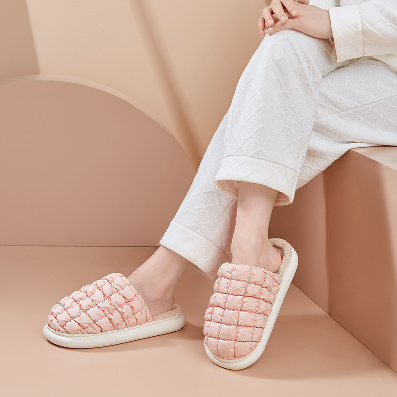 Autumn and winter cotton slippers, women's warm and waterproof checkered couple indoor fleece slippers, home wholesale, wholesale S free shipping details Picture