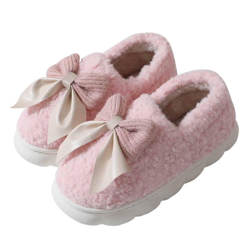 Bowknot poop feel bags and home cotton slippers. Home autumn and winter thick-soled anti-slip slippers. Women's street stall wholesale cotton slippers Application Scenario