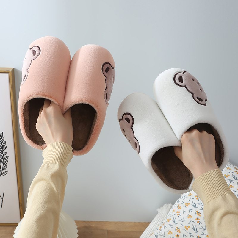 New couple cotton slippers, women's home warm and anti-slip plush slippers, cute cartoon indoor home slippers wholesale Specification drawing