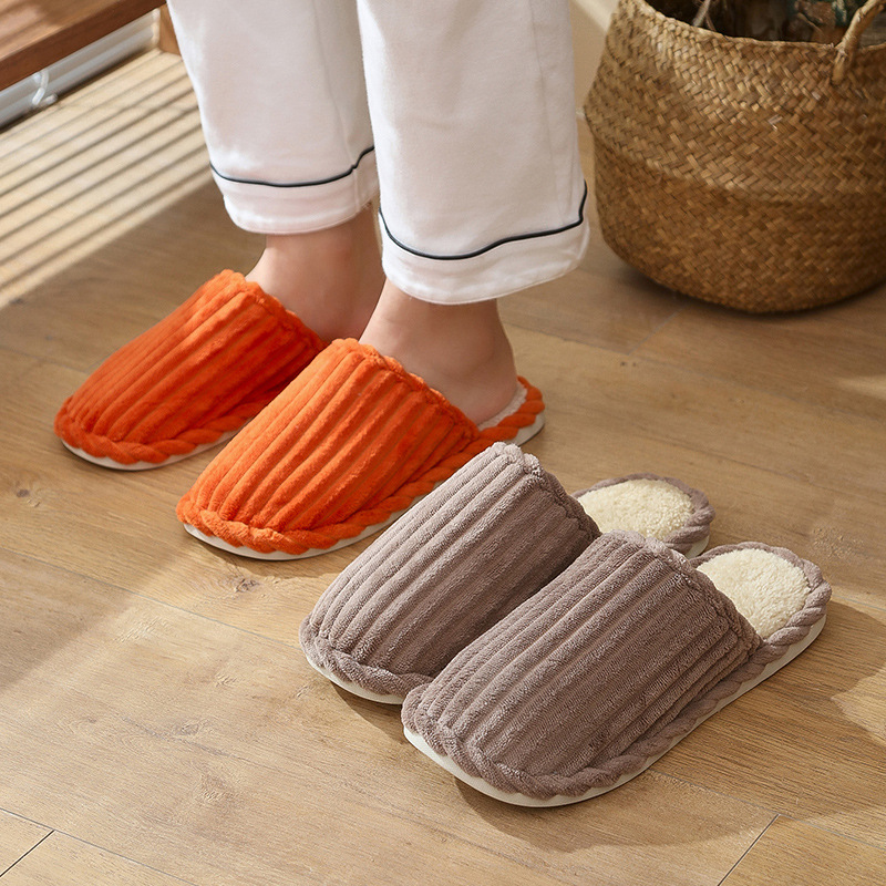 Striped slippers, home wholesale, street stall, furry slippers, women's winter anti-slip postpartum shoes, cat-petting cotton slippers for home use Specification drawing