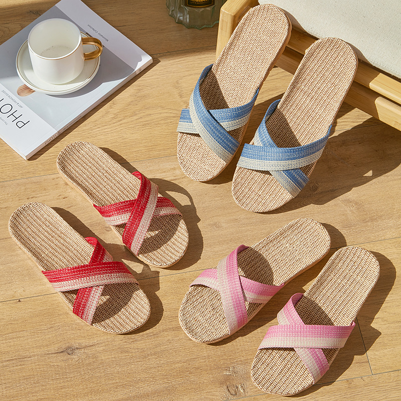 Four-season linen slippers for household wholesale, cotton and linen slippers for women, summer, cotton and linen fabric for home, couple, Japanese style indoor cooling slippers Specification drawing