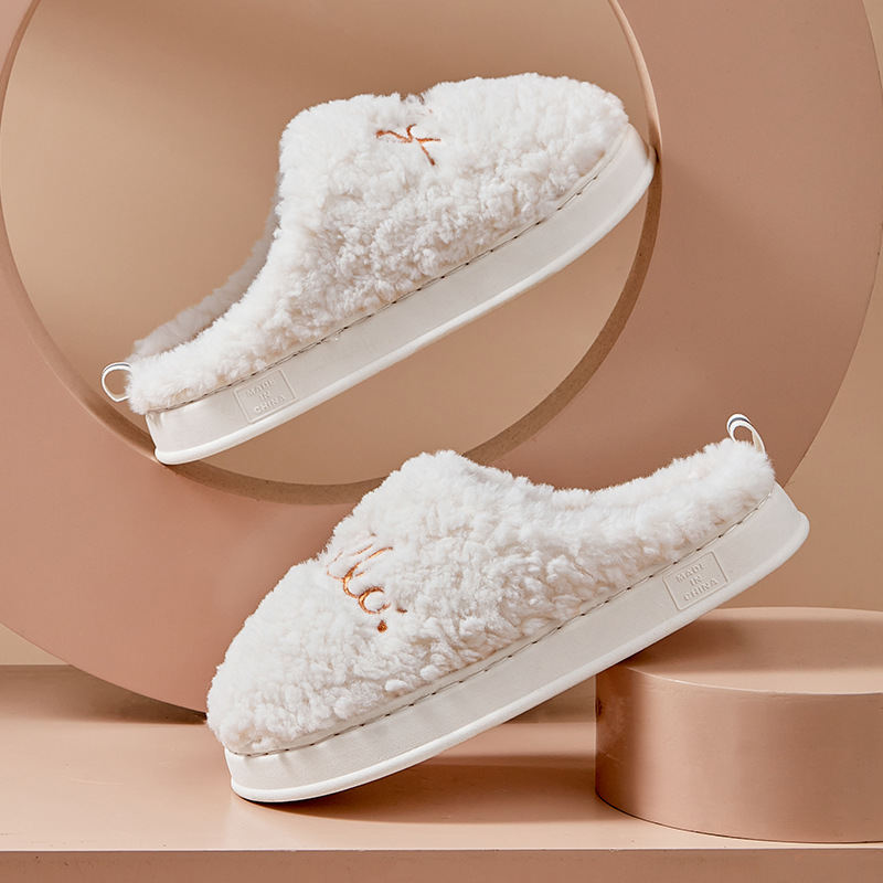 hello Embroidered plush cotton slippers, indoor one-piece delivery, cotton slippers wholesale, anti-slip home slippers for winter Specification drawing
