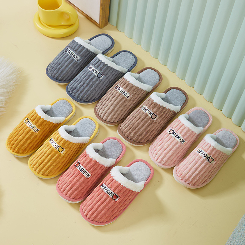 2025 New product slippers for home wholesale, solid color thickened cotton slippers, anti-slip for autumn and winter home, couple plush postpartum care Specification drawing