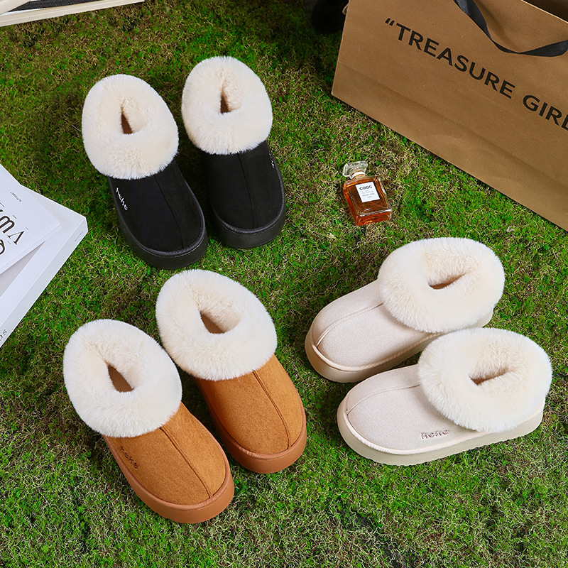 keke's new home cotton slippers, fashionable snow boots, winter women's warm fur bags and anti-slip wholesale Specification drawing