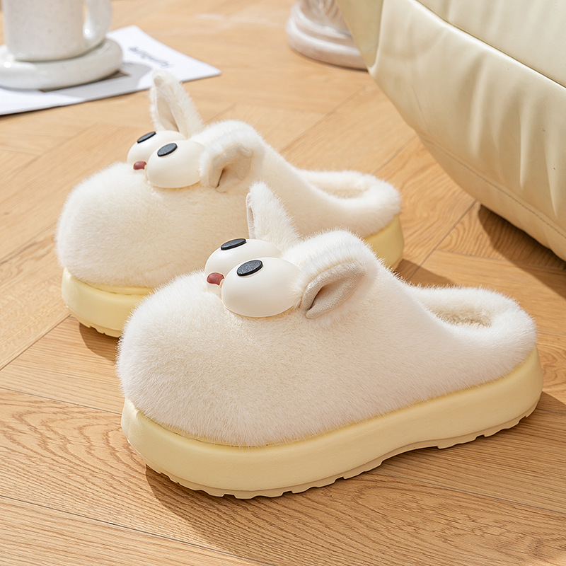 Cute big-eyed cotton slippers winter new indoor home cotton shoes with added fleece, thickened, anti-slip and lightweight fleece slippers for women Item Picture