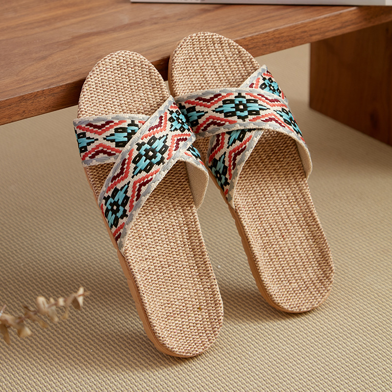 Wholesale handmade linen slippers, anti-odor and anti-slip indoor cotton and linen cooling slippers, breathable home one-piece delivery cooling slippers Item Picture