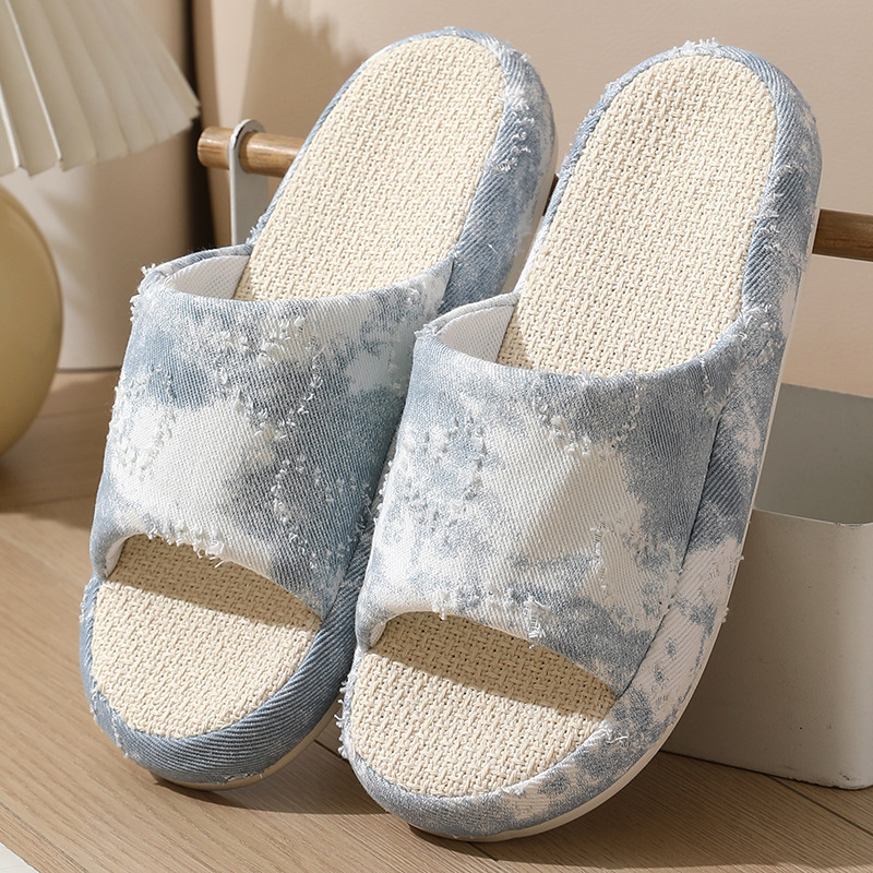 Factory direct sales and wholesale of women's silent soft-soled linen breathable and sweat-absorbing fabric slippers Item Picture