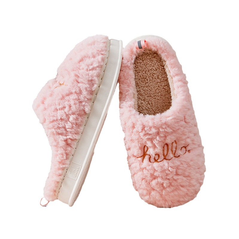 hello Embroidered plush cotton slippers, indoor one-piece delivery, cotton slippers wholesale, anti-slip home slippers for winter Application Scenario