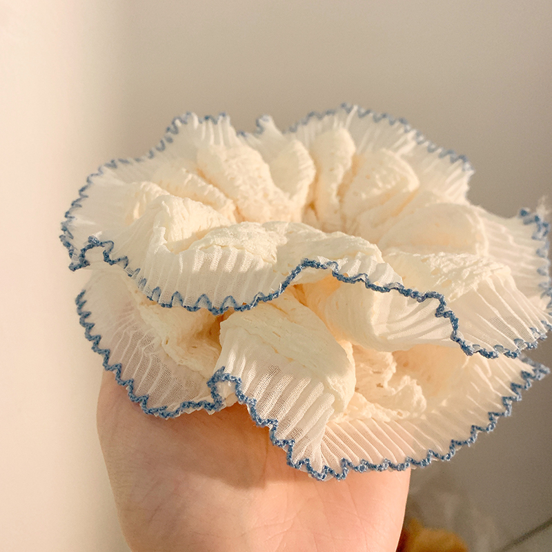 Cream Toast ~ French lace double-layer large intestine hair band for women, extra-large and high-end style bun hair accessory hair tie Item Picture