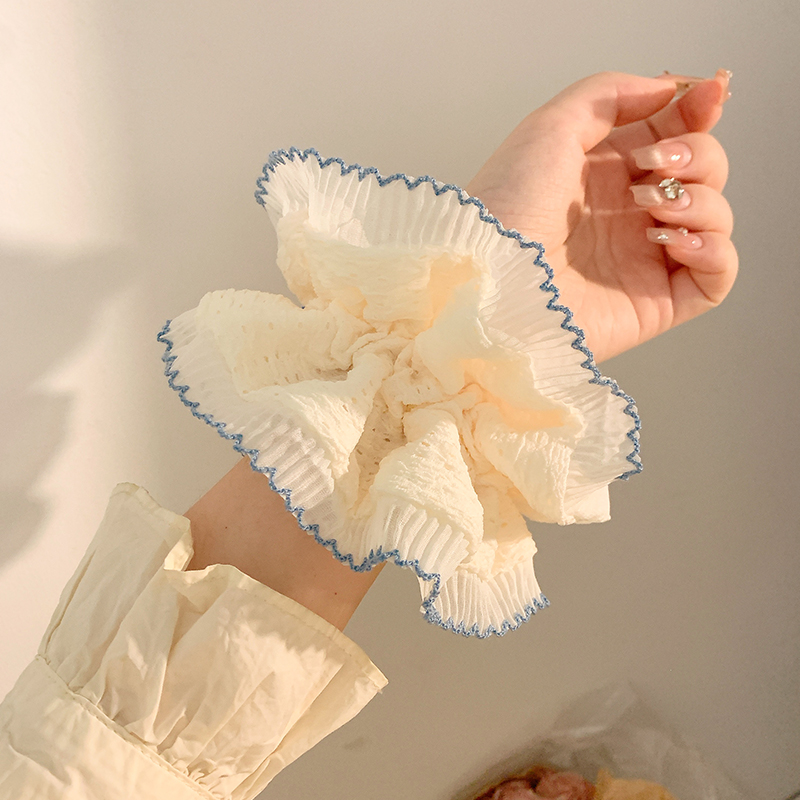 Cream Toast ~ French lace double-layer large intestine hair band for women, extra-large and high-end style bun hair accessory hair tie Specification drawing
