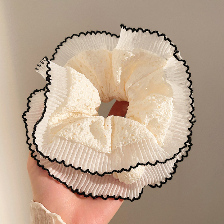 Cream Toast ~ French lace double-layer large intestine hair band for women, extra-large and high-end style bun hair accessory hair tie details Picture