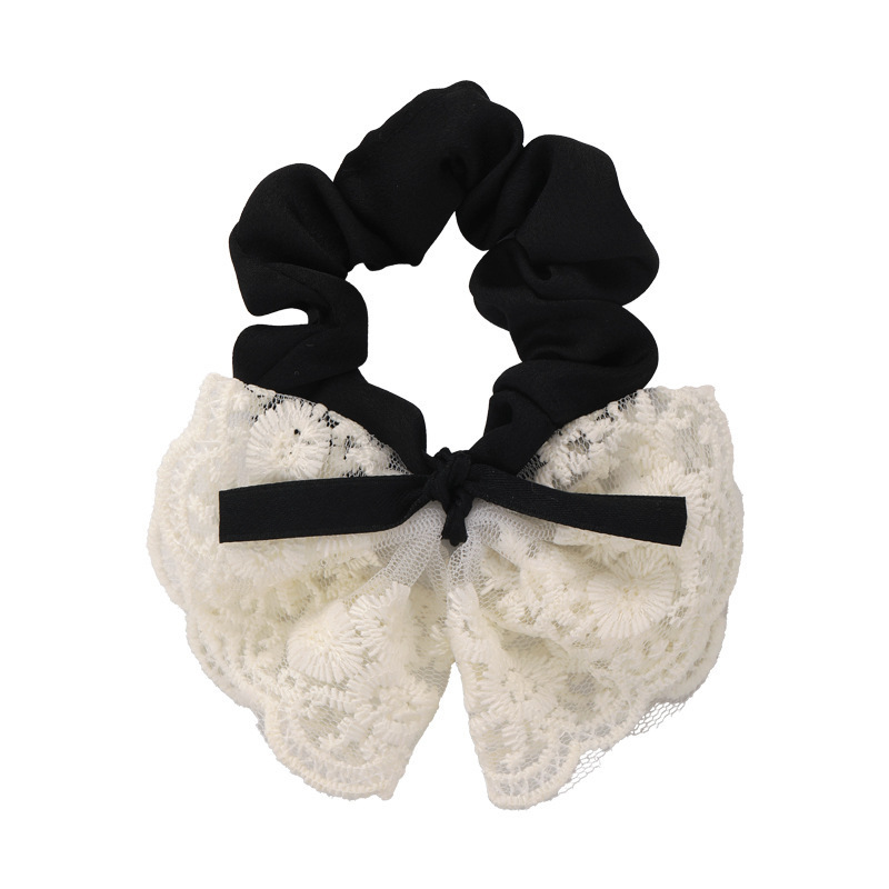 New lace bow tie large intestine hair band, Korean-style hair accessory, sweet hair tie, cute hair tie, rubber band, fashionable head accessory Application Scenario