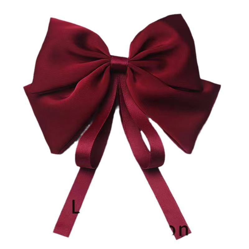 Korean version satin pink large bow spring hair clip, children's back of the head ribbon top hair clip, princess headwear Specification drawing