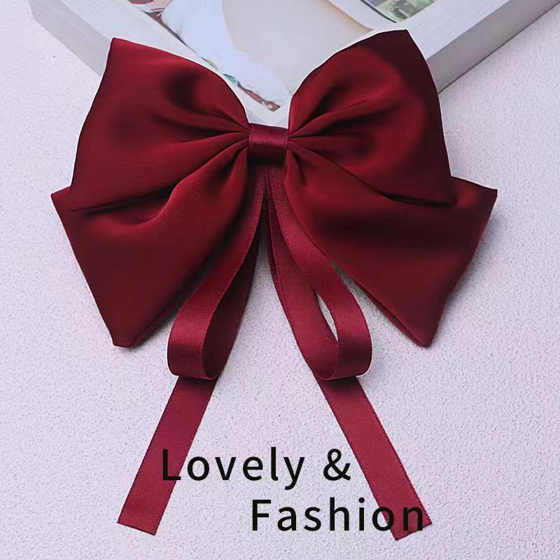 Korean version satin pink large bow spring hair clip, children's back of the head ribbon top hair clip, princess headwear Item Picture