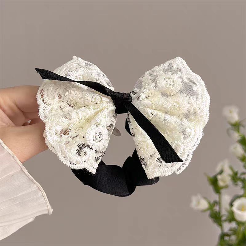 New lace bow tie large intestine hair band, Korean-style hair accessory, sweet hair tie, cute hair tie, rubber band, fashionable head accessory Item Picture