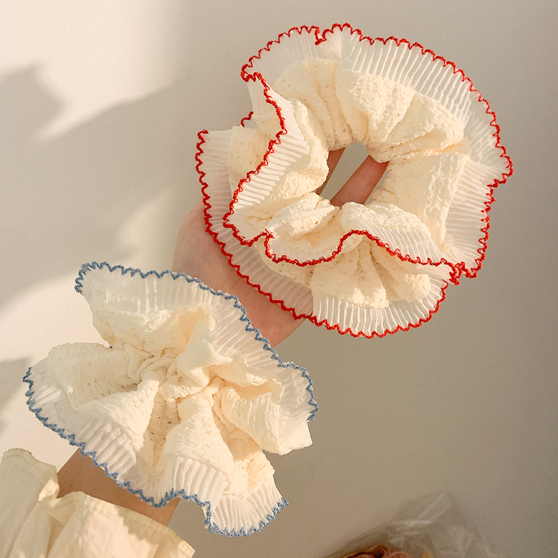 Cream Toast ~ French lace double-layer large intestine hair band for women, extra-large and high-end style bun hair accessory hair tie full figure