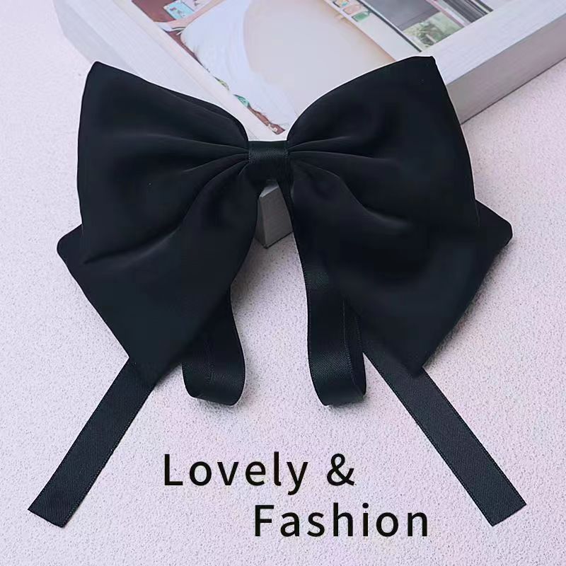 Korean version satin pink large bow spring hair clip, children's back of the head ribbon top hair clip, princess headwear details Picture