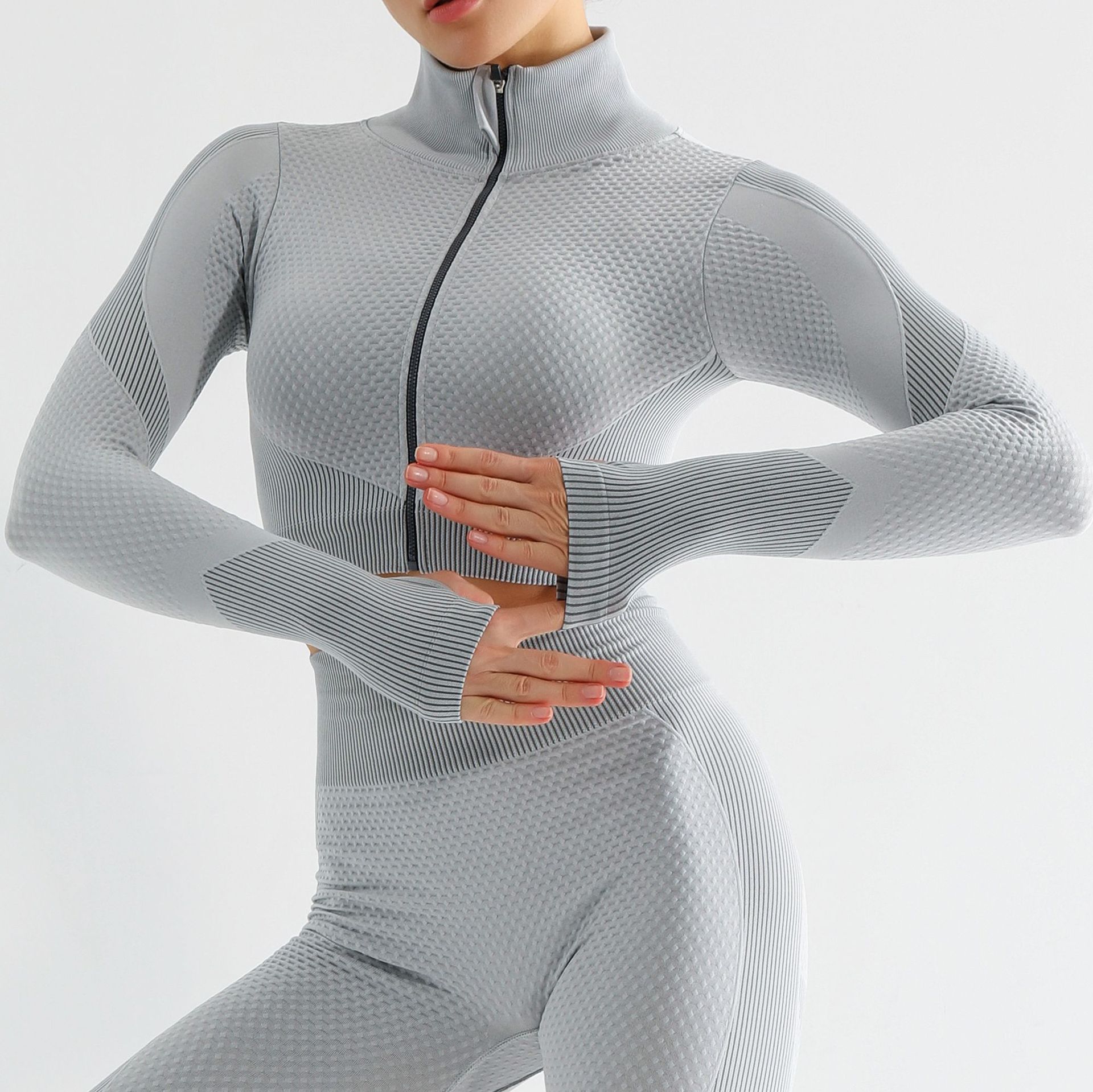 2022春季女士背心高腰提臀运动服高弹健身服跑步无缝瑜伽服拉链