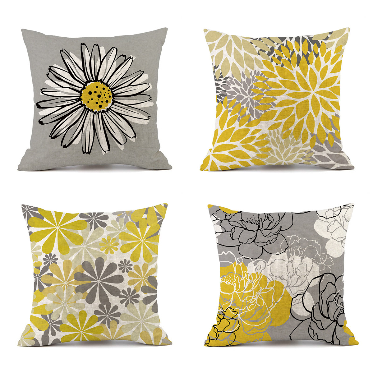 wish Amazon Cross-border geometric floral linen pillowcase, car pillow, Daisy decoration sofa cushion Specification image