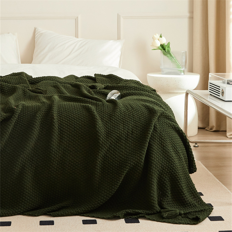 Knitted blanket, Nordic ins style sandy hair cover blanket, country style small blanket, air-conditioned blanket, solid-color homestay bed end blanket Specification image