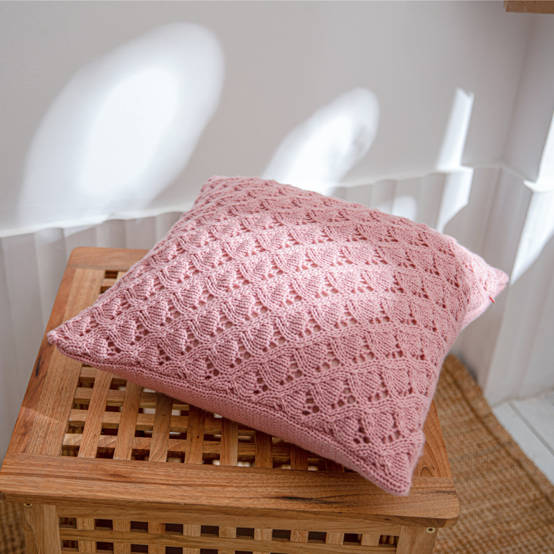 Nordic ins knitted pillowcase with diamond-shaped holes in solid color acrylic home soft furnishing sofa pillow cover, Lors Specification image