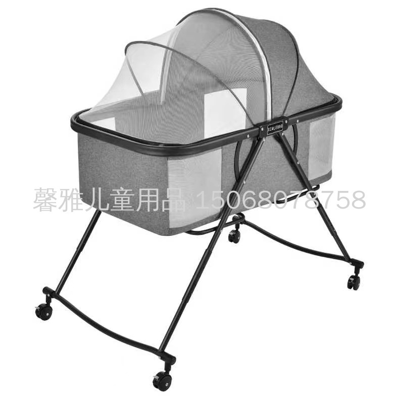 The baby bunk bed is adjustable in height and movable. It can be used as a 0-3-year-old baby bed and cart, a dual-purpose sleeping cart, and a new baby sleeping blue pic 1