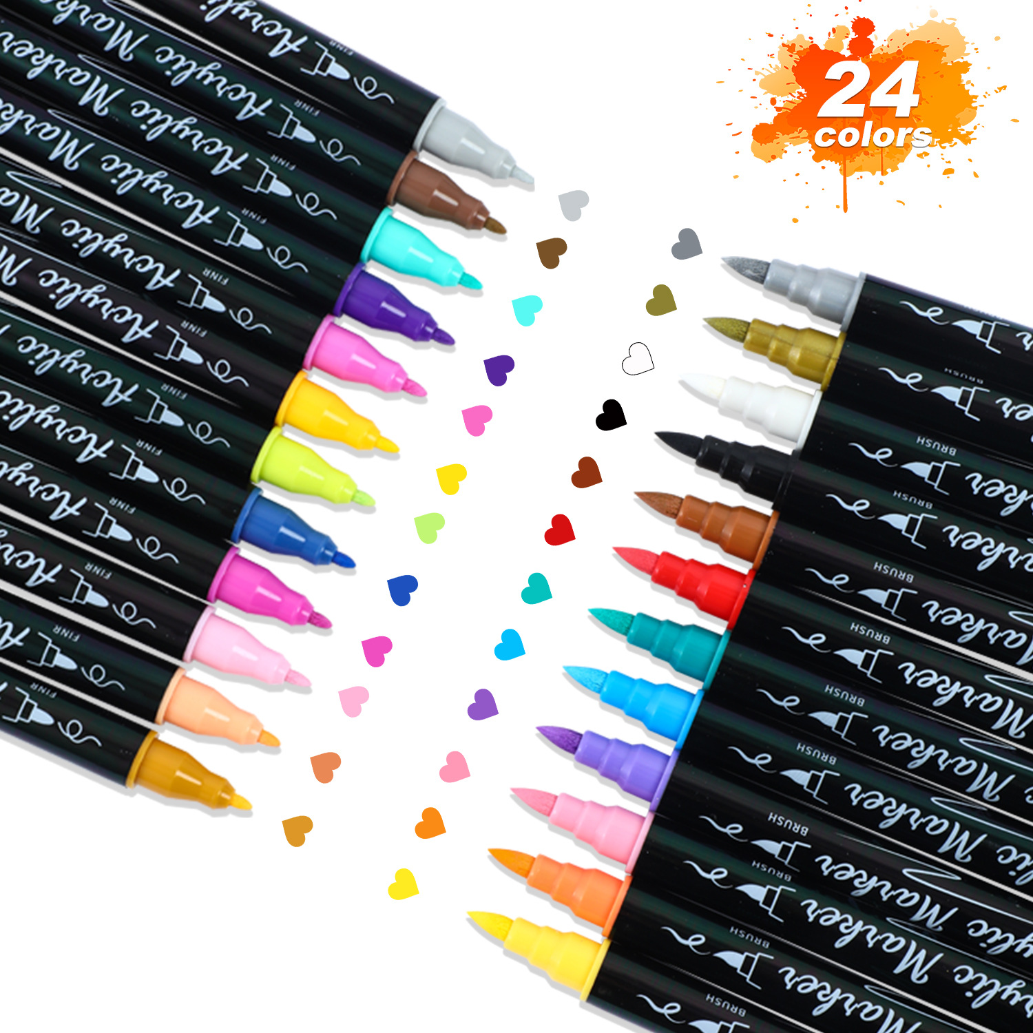 Cross-border water-based double-headed brush, acrylic marker, soft-tipped watercolor 24-color stackable color set for children's painting Application Scenario