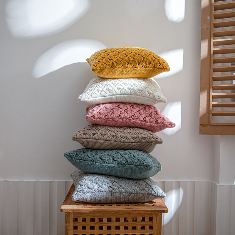 Nordic ins knitted pillowcase with diamond-shaped holes in solid color acrylic home soft furnishing sofa pillow cover, Lors details Picture