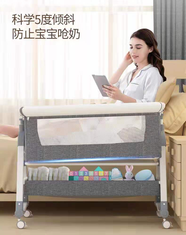 欧式折叠婴儿床拼接大床bb多功能便携式婴儿床新生儿床边床摇篮床详情4