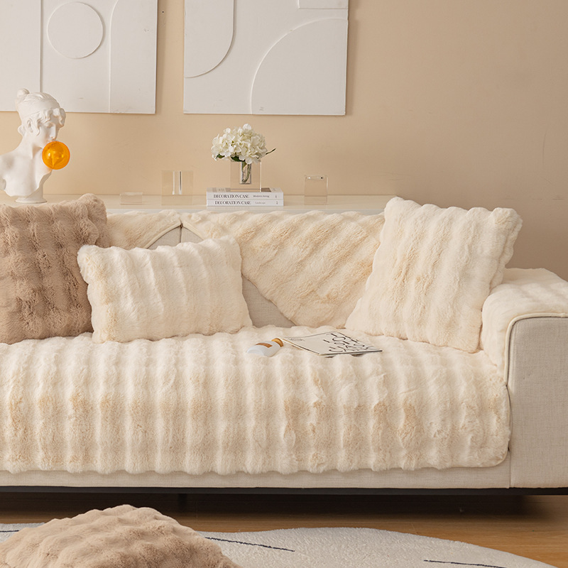 Winter rabbit plush sofa cushion thickened anti-slip light luxury seat cushion, popular leather sofa cover, 2022 new style cover cloth Item Picture