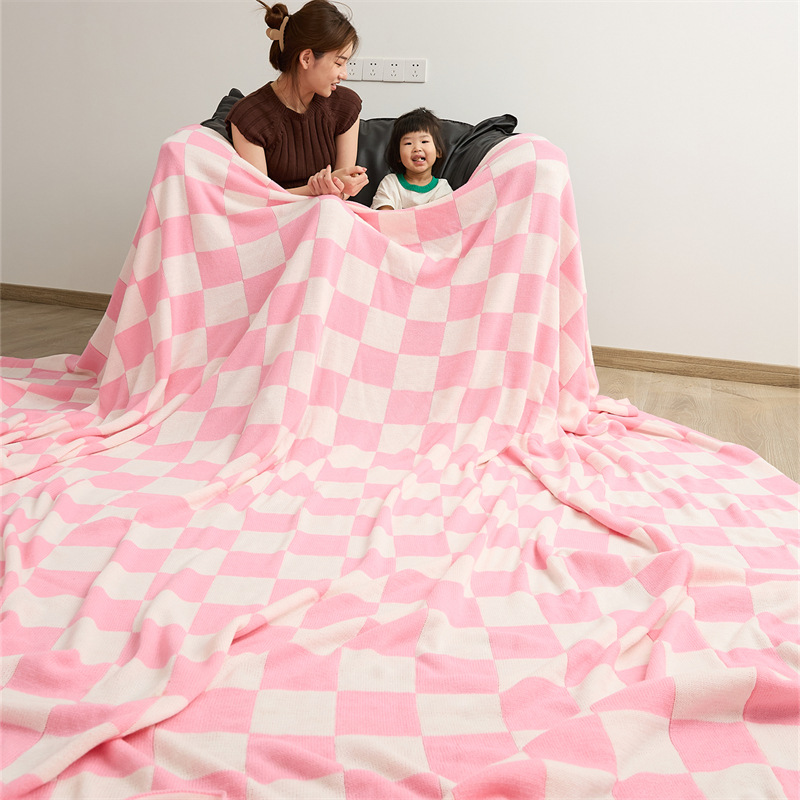 Amazon Four Seasons Nordic A Class Acrylic living room knitted oversized checkered blanket sofa blanket details Picture