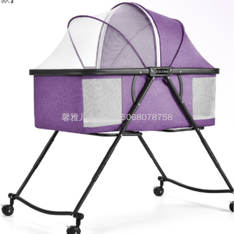 The baby bunk bed is adjustable in height and movable. It can be used as a 0-3-year-old baby bed and cart, a dual-purpose sleeping cart, and a new baby sleeping blue Specification image