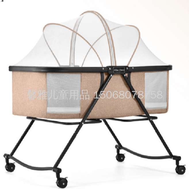 The baby bunk bed is adjustable in height and movable. It can be used as a 0-3-year-old baby bed and cart, a dual-purpose sleeping cart, and a new baby sleeping blue details Picture