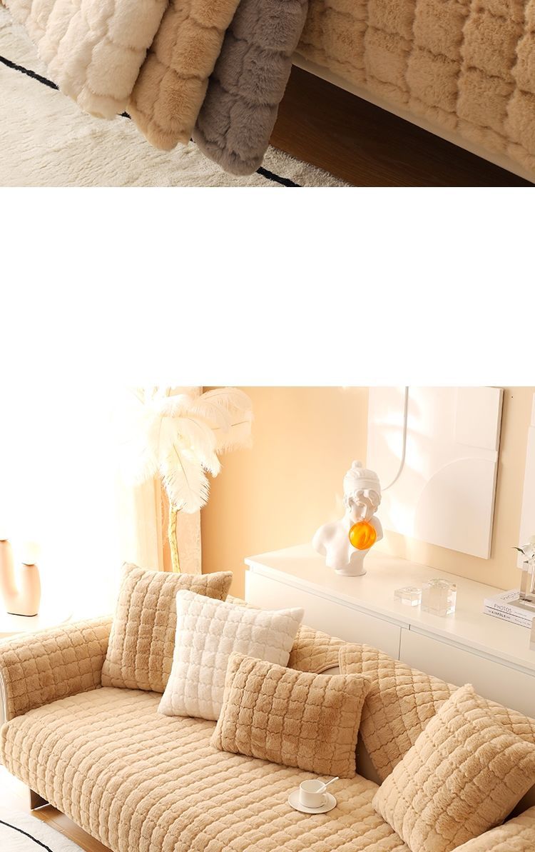北欧奶油色ins风沙发垫四季通用毛绒坐垫子沙发套罩靠背巾批发详情13