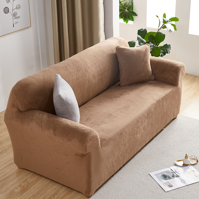 Cross-border Amazon wholesale plush sofa cover, solid color double simple full package sofa cover, elastic universal cover, universal