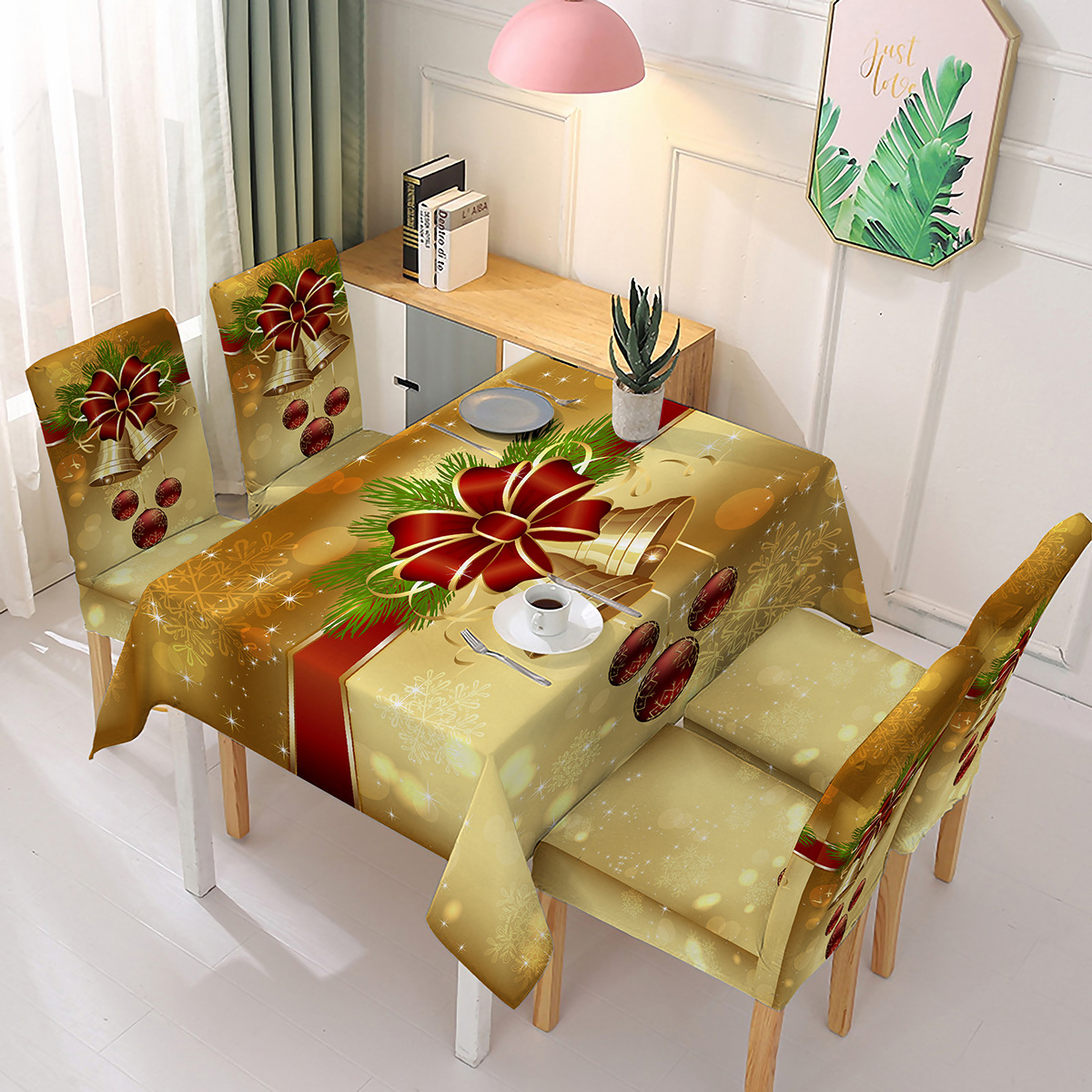 Christmas printed tablecloth, chair cover, festive decoration, elastic one-piece chair cover, absorbent tablecloth details Picture