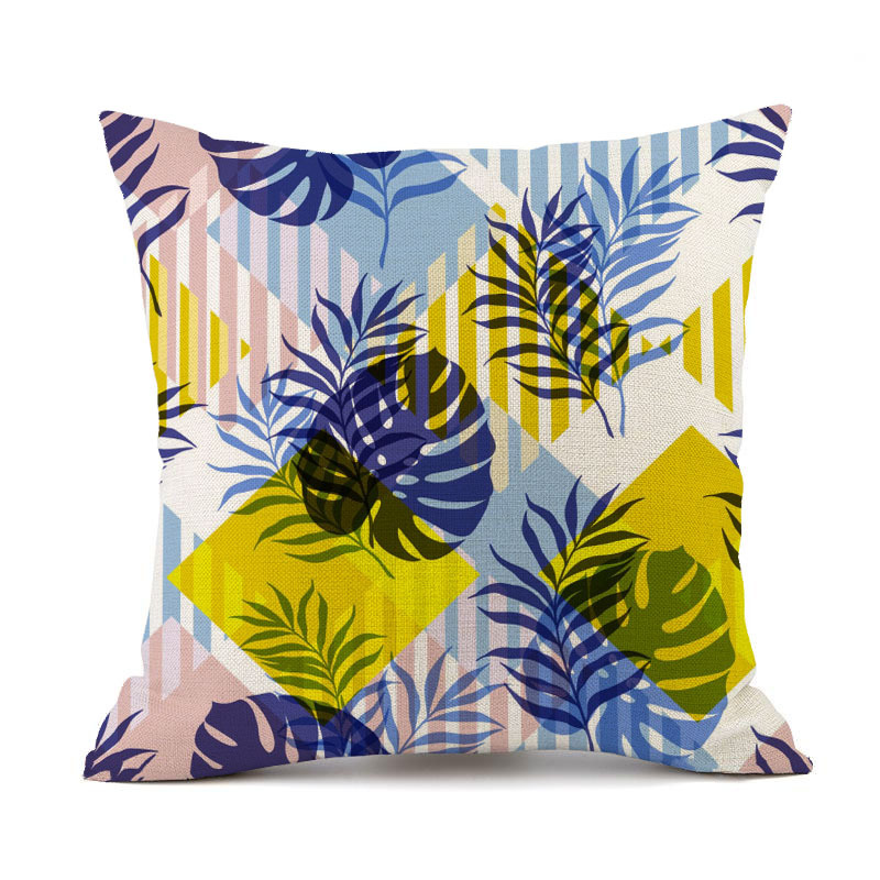 Factory direct sales of green plant and flower pillowcases, cotton and linen throw pillows, cushions, printed decorative car cushions, gifts, wholesale for foreign trade details Picture