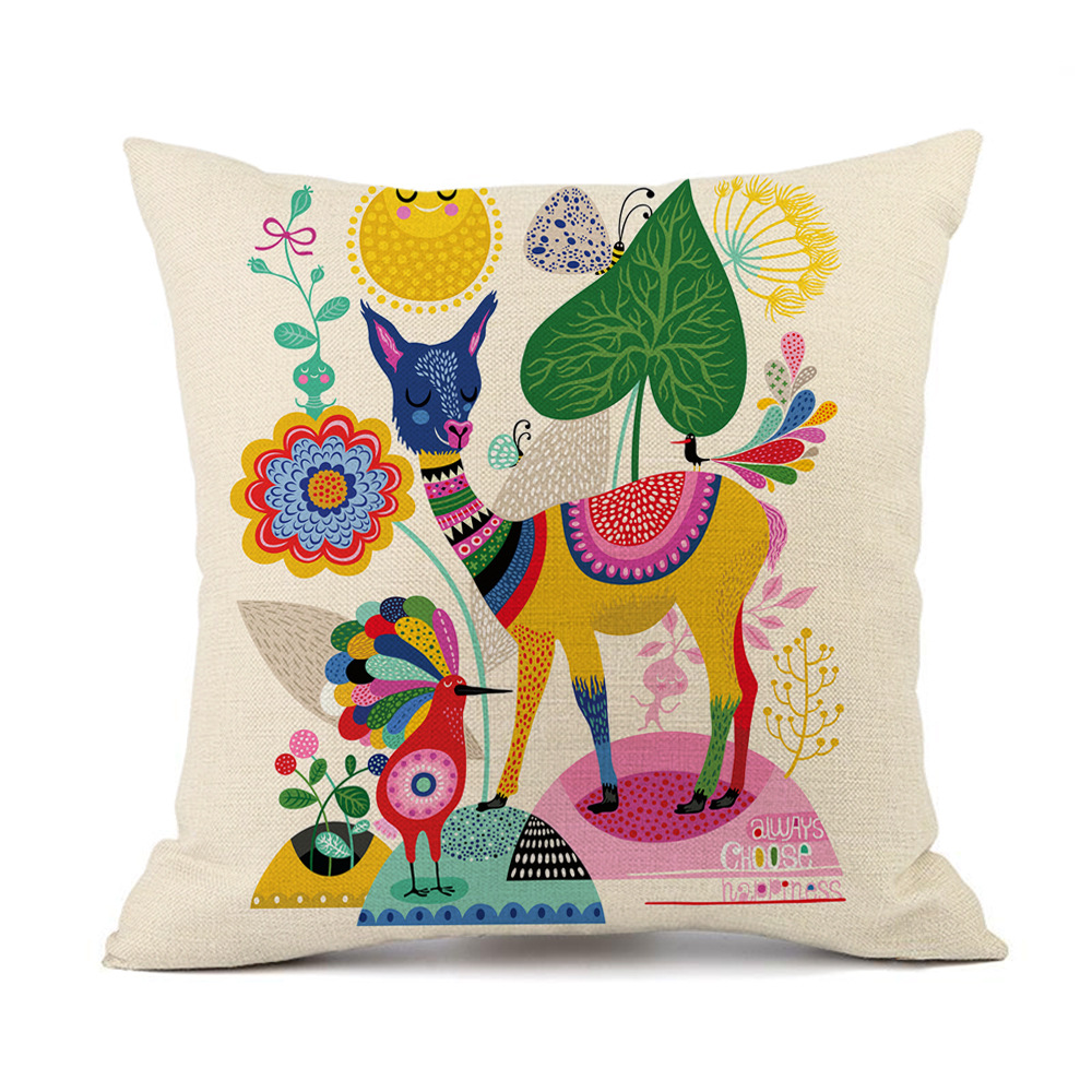 Watercolor Nordic art hand-painted alpaca deer headrest covers, cotton and linen throw pillows, cushions, printed decorations, wholesale gifts for foreign trade Specification image