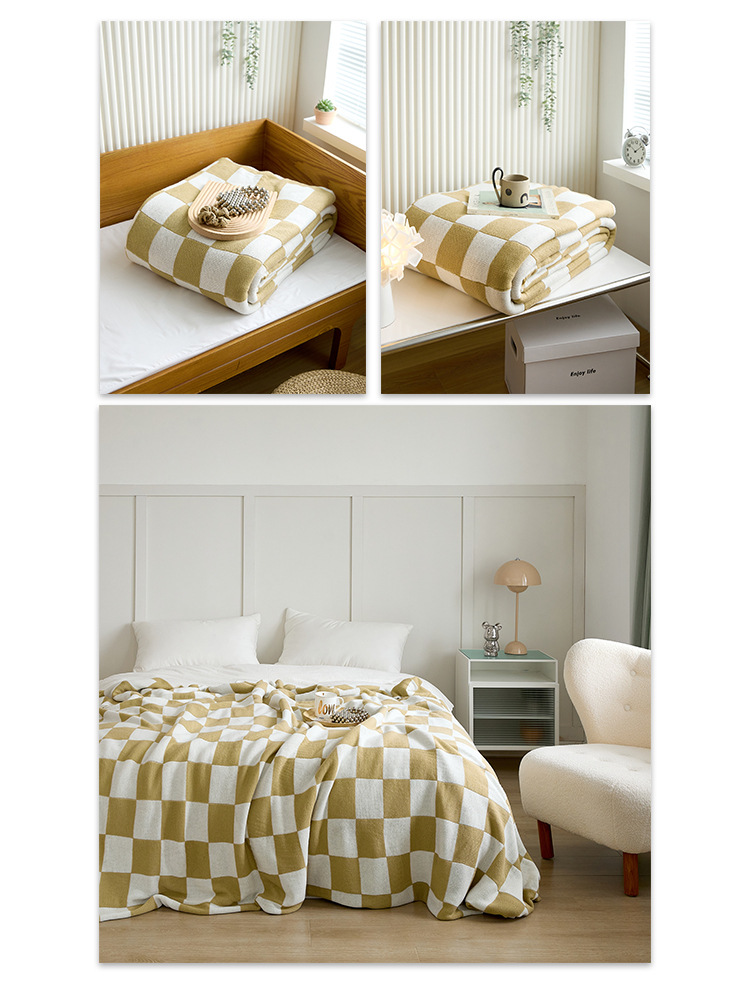 Amazon Four Seasons Nordic A Class Acrylic living room knitted oversized checkered blanket sofa blanket pic 10