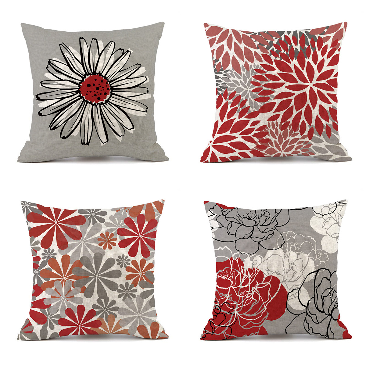 wish Amazon Cross-border geometric floral linen pillowcase, car pillow, Daisy decoration sofa cushion details Picture