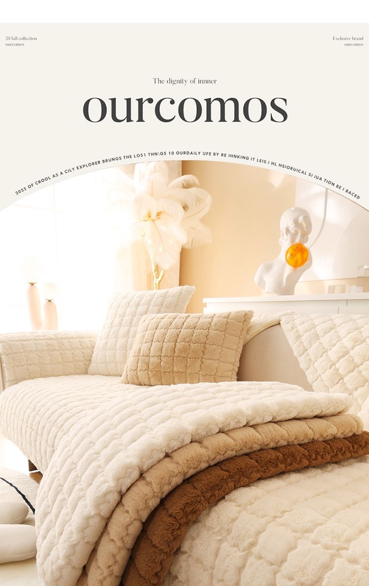 北欧奶油色ins风沙发垫四季通用毛绒坐垫子沙发套罩靠背巾批发详情1