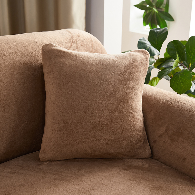 Cross-border Amazon wholesale plush sofa cover, solid color double simple full package sofa cover, elastic universal cover, universal details Picture