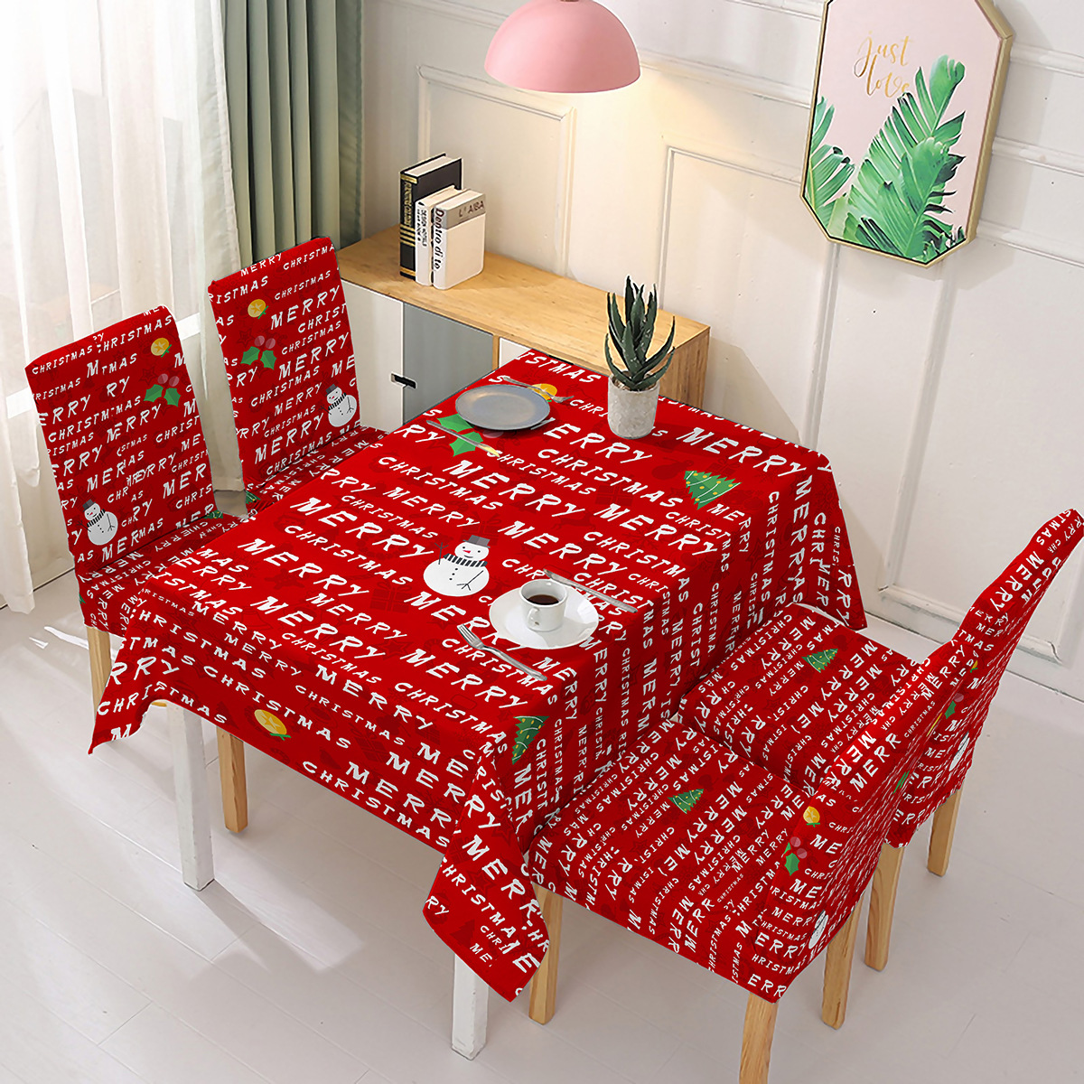 Christmas printed tablecloth, chair cover, festive decoration, elastic one-piece chair cover, absorbent tablecloth Item Picture
